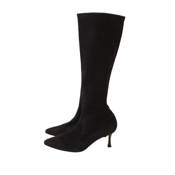 Manolo Blahnik Pamfilo Suede Boots Womens 38.5 Brown Stiletto Tall Heels Heeled - Picture 9 of 15